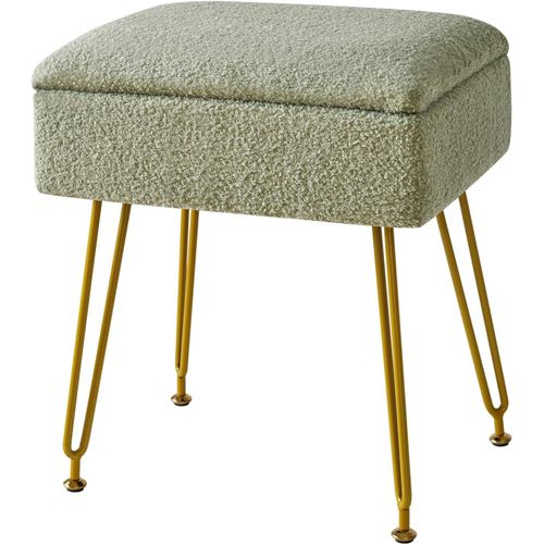 Gouts Et Couleurstabouret Pouf Ottoman Avec Espace De Rangement, Tabouret De Maquillage, Repose-Pieds En Teddy Velours, Chaise De Coiffeuse Carrée, Pieds En Métal Doré, Pour Salon 40×30×47cm Blanc Hb
