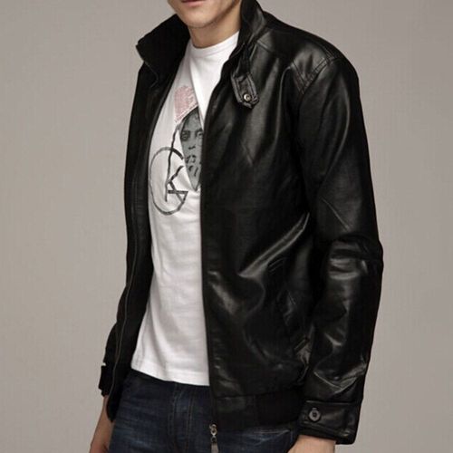 Veste En Cuir De Style Punk Mince Pour Hommes, Cardigan À Col Montant, Haut Avec Fermeture Éclair