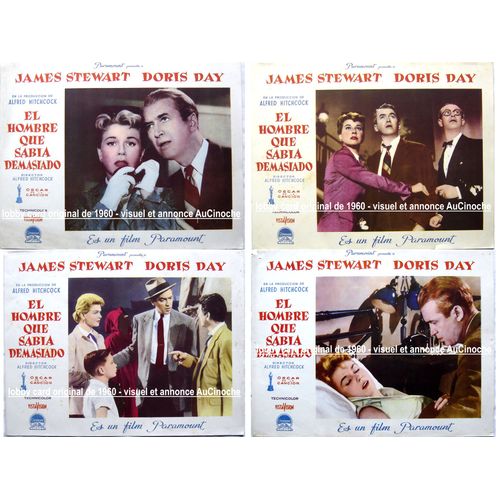 "L'Homme Qui En Savait Trop" Alfred Hitchcock / Lot De 12 Lobby-Card Espagnol Originaux De 1960 En Héliogravure Couleur, Grand Format : 36x28cm