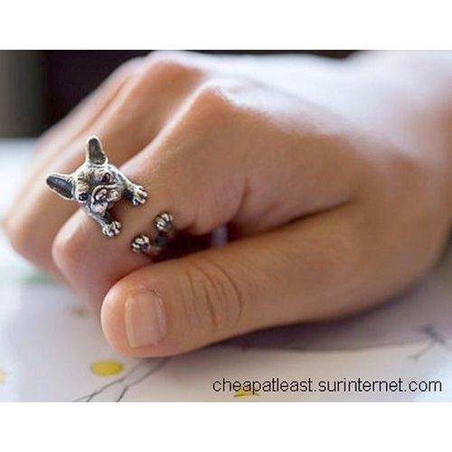 Bague Chien Bouledogue Français / Bulldog / Bulldogue / Terrier De Boston - Métal Argent - Taille Ajustable
