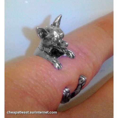 Bague Chien 3d Chihuahua (Chiwawa) - Métal Argenté - Taille Ajustable - Cheapatleast