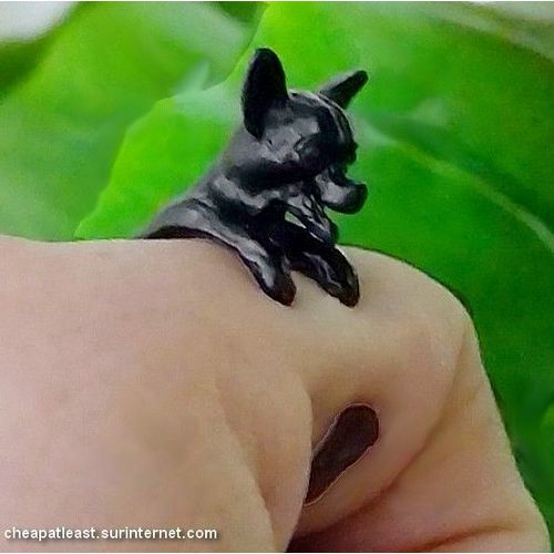 Bague Chien 3d Chihuahua (Chiwawa) - Métal Noire - Taille Ajustable - Cheapatleast