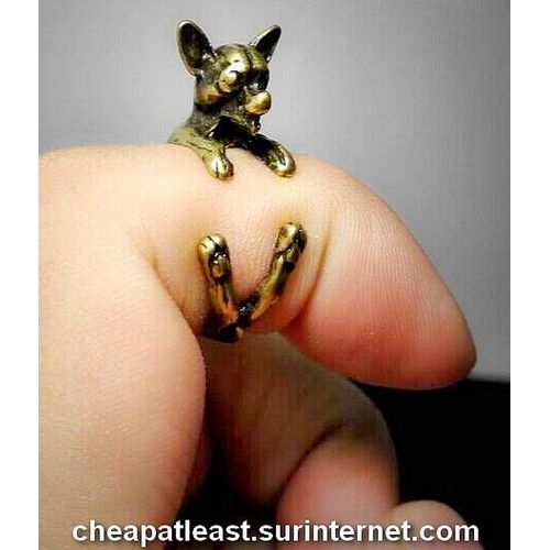 Bague Chien 3d Chihuahua (Chiwawa) - Métal Dorée - Taille Ajustable - Cheapatleast