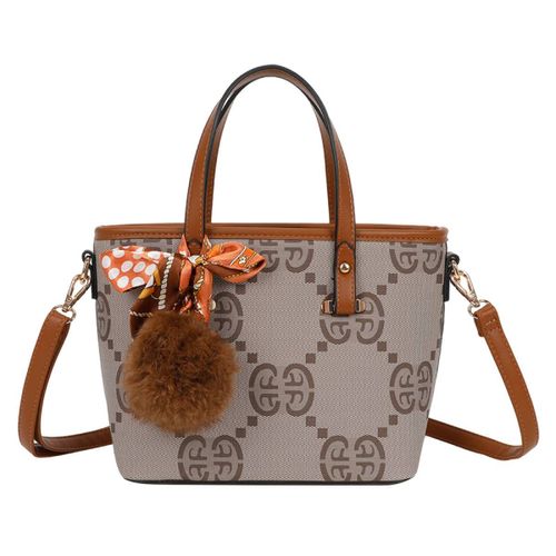 Sac à Main pour Femme Imprimé Décoré d'un Pompon et Foulard Gallantry Marron