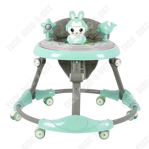 Td Trotteur 3-En-1 Pliable Réglable Avec Roues Silencieuses À 360° Et Poignée Et Plateau D'activités Musical Amovible Trotteur Verte