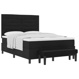 Vidaxl Lit À Ressorts Avec Matelas Et Banc Noir 140x190 Cm Tissu