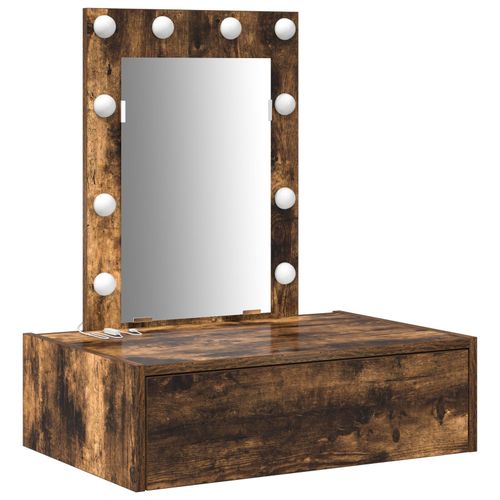 Vidaxl Table De Maquillage Murale Avec Lumières Led En Chêne Fumé
