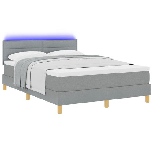 Vidaxl Lit Boxspring Avec Matelas & Led Gris Clair 160x200 Cm Tissu