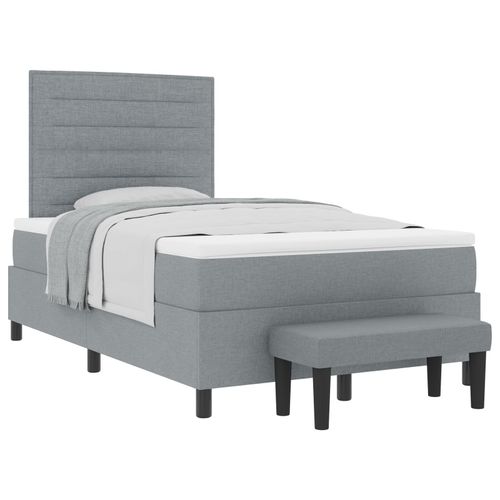 Vidaxl Lit À Ressorts Avec Matelas Et Banc Gris Clair 120 X 200 Cm Tissu