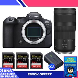Boitier Canon EOS R6 Mark II + RF 100-400mm f/5.6-8 IS USM + 3 SanDisk 32GB Extreme PRO UHS-II SDXC 300 MB/s + 3 Canon LP-E6NH + Ebook 'Devenez Un Super Photographe'