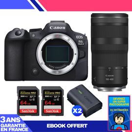 Boitier Canon EOS R6 Mark II + RF 100-400mm f/5.6-8 IS USM + 2 SanDisk 64GB Extreme PRO UHS-II SDXC 300 MB/s + 2 Canon LP-E6NH + Ebook 'Devenez Un Super Photographe'