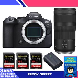 Boitier Canon EOS R6 Mark II + RF 100-400mm f/5.6-8 IS USM + 3 SanDisk 64GB Extreme PRO UHS-II SDXC 300 MB/s + 1 Canon LP-E6NH + Ebook 'Devenez Un Super Photographe'