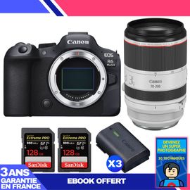 Boitier Canon EOS R6 Mark II + RF 70-200mm f/2.8 L IS USM + 2 SanDisk 128GB Extreme PRO UHS-II SDXC 300 MB/s + 3 Canon LP-E6NH + Ebook 'Devenez Un Super Photographe'
