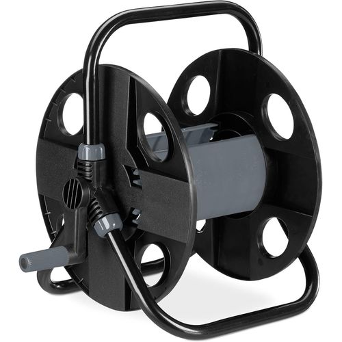 GOUTS ET COULEURSDévidoir À Tuyau D¿Arrosage (30 M), Raccord 1/2"", Acier Et Plastique, Avec Poignée Et Manivelle, Noir/Gris