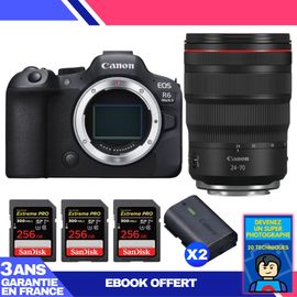 Boitier Canon EOS R6 Mark II + RF 24-70mm f/2.8 L IS USM + 3 SanDisk 256GB Extreme PRO UHS-II SDXC 300 MB/s + 2 Canon LP-E6NH + Ebook 'Devenez Un Super Photographe'