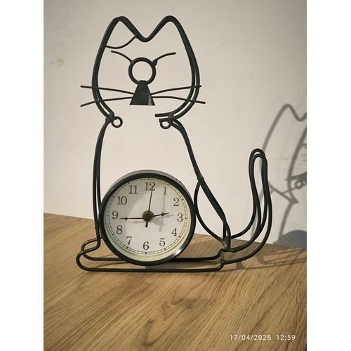 Horloge Rétro en Fer à Poser, Modèle Chat, H 28.5