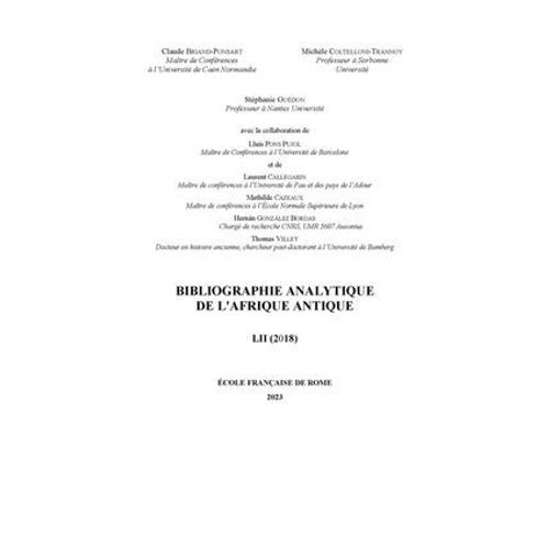 Bibliographie Analytique De L'afrique Antique Lii (2018)