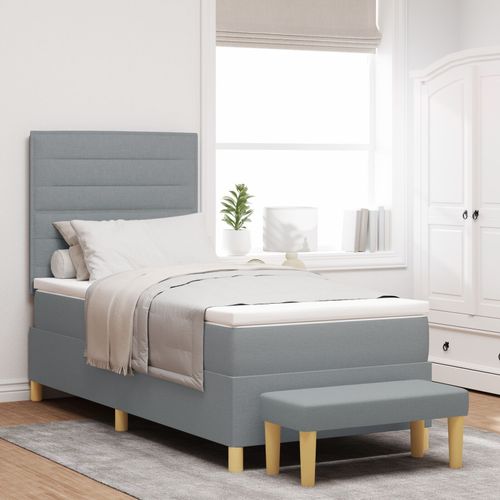 Vidaxl Lit À Ressorts Avec Matelas Et Banc Gris Clair 90x200 Cm Tissu