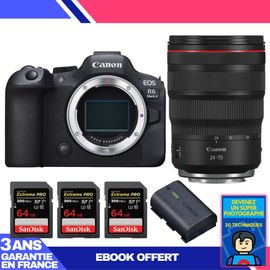 Boitier Canon EOS R6 Mark II + RF 24-70mm f/2.8 L IS USM + 3 SanDisk 64GB Extreme PRO UHS-II SDXC 300 MB/s + 1 Canon LP-E6NH + Ebook 'Devenez Un Super Photographe'