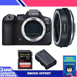 Boitier Canon EOS R6 Mark II + Canon EF-EOS R Premium + 1 SanDisk 64GB Extreme PRO UHS-II SDXC 300 MB/s + 1 Canon LP-E6NH + Ebook 'Devenez Un Super Photographe'