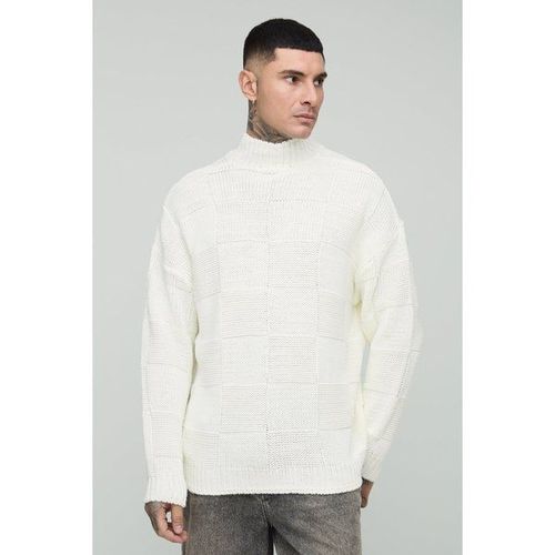 Tall - Pull Oversize À Col Montant À Carreaux Homme - Ecru - 2xl, Ecru
