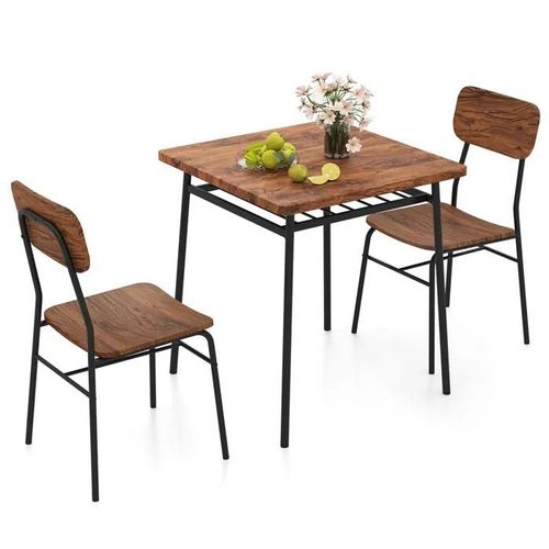 Ensemble De Table À Manger 3 Pièces Industriel - Costway - Avec Rangements Et 2 Chaises Cadre En Métal