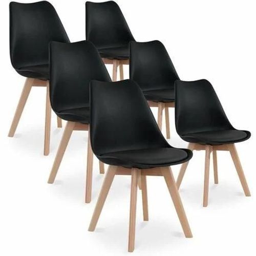 Lot De 6 Chaises - Noir - Scandinave - Pieds Bois