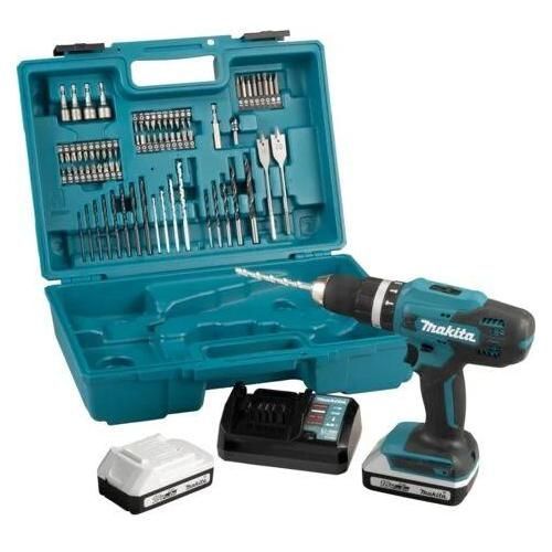 Perceuse visseuse à percussion 18V 42 Nm MAKITA 2 batt.BL1820G + chargeur + 74 pièces - HP488DAEX1