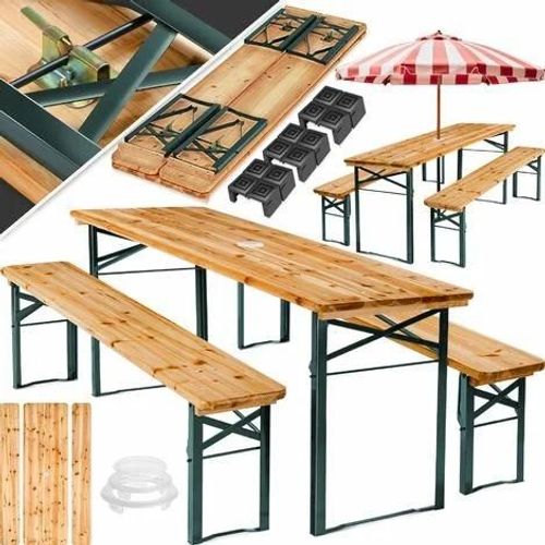 Ensemble De Brasserie 3 Pièces Avec Support Parasol Pliable Marron