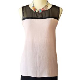 Top Cop. Copine Taille M/38 Rose Et Noir Soie Et Polyester Tbe