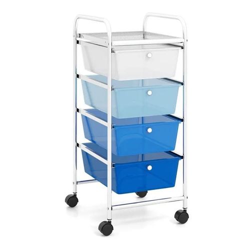 Chariot de Rangement à Roulettes COSTWAY-4 Tiroir Plastique Amovible-Cadre en Métal-Tour de Rangement pour Salon Bureau-37x32x76 cm