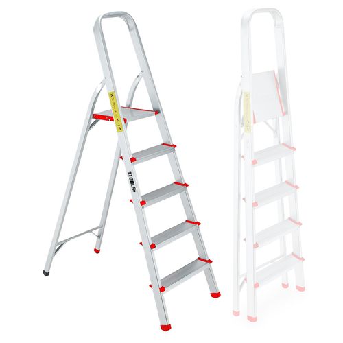 Escabeau à 5 marches BM TOOLS BMT-ESC5-ALU - Haut. de travail : 99 cm - prend peu de place et se range facilement - en Aluminium