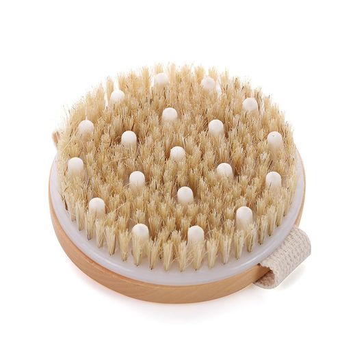 Brosse Sèche En Bois Naturel À Crinière De Sanglier - Exfoliante Pour Peaux Sèches, Drainage Lymphatique Et Masse Graisseuse, Brosse De Douche Massante 