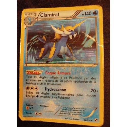 Carte Pokemon Française Rare Officielle = Clamiral - 140 Pv - N° 32/114 * - En Holo, Série Noir Et Blanc De 2011 ,