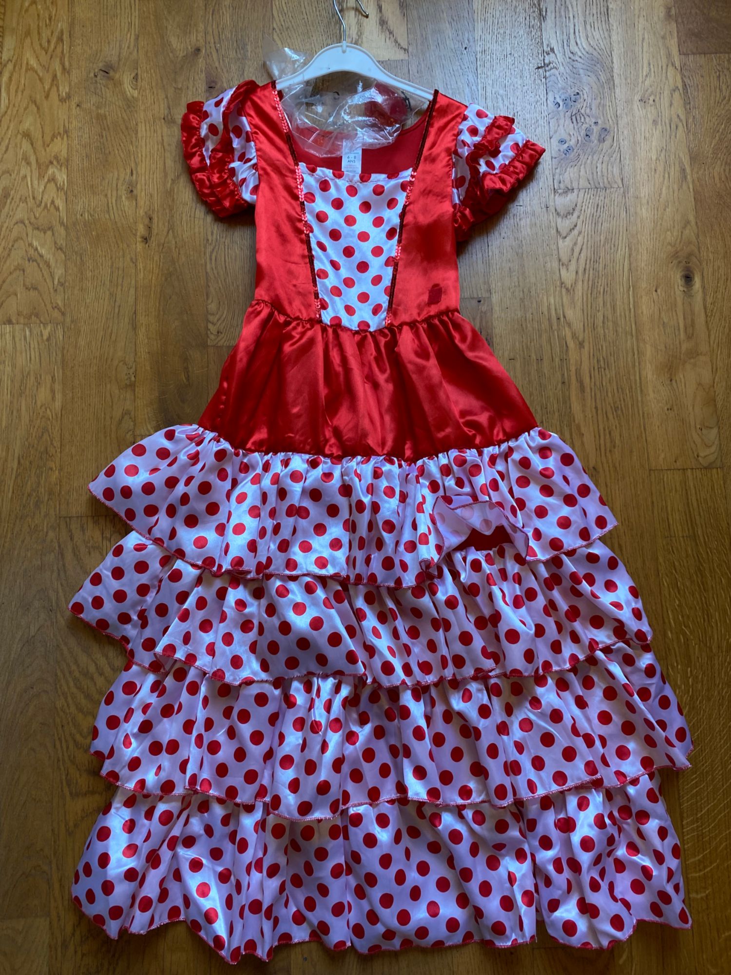Costume robe flamenco 6/8 ans rouge et blanc avec castagnettes