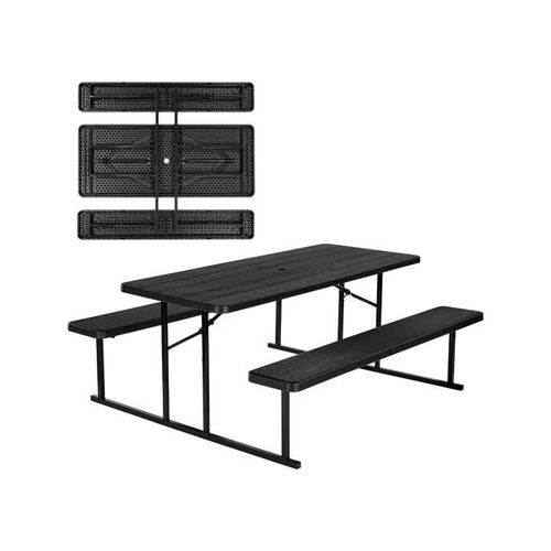 Table De Pique-Nique Pliable-Vevor-1800 Mm-Avec Bancs, Ensemble Table Et Banc D'extérieur En Acier-Avec Trou Pour Parasol