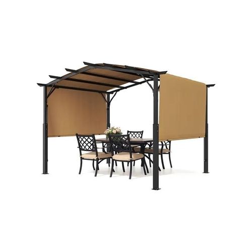 Pergola D'extérieur-Vevor-10 X 10 Pieds-Pergola En Métal À Toit Arqué-Pergola Rétractable Avec Auvent Pare-Soleil