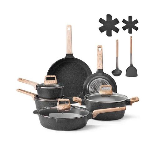 Batterie De Cuisine-Vevor-17 Pcs-Ensemble De Casseroles Et Poêles À Induction Avec Revêtement Anti-Adhésif En Granit-Noir