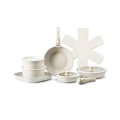 Batterie De Cuisine-Vevor-17 Pcs-Ensemble De Casseroles Et Poêles À Induction Avec Revêtement Anti-Adhésif-Poignée Amovible-Blanc