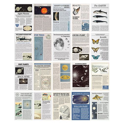 20pcs Vintage Stickers Littéraire Journal Rétro Décoratif Manuel Décalcomanies pour Agenda Album Planners Calendriers Recherche Marine
