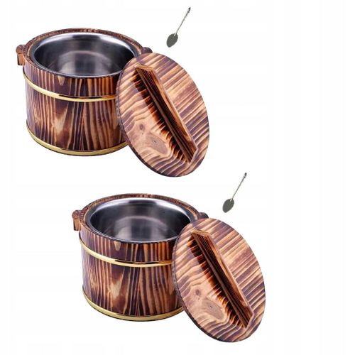 Bol À Riz En Bois 2 Pièces, Tonneau À Riz Pratique Pour La Cuisine De Couleur Foncée