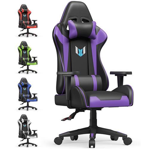 Fauteuil Gamer Ergonomique - Rattantree Siège Gamer Avec Appui-Tête Et Oreiller Lombaires - Inclinable 90 °-155 ° - Noir Et Violet