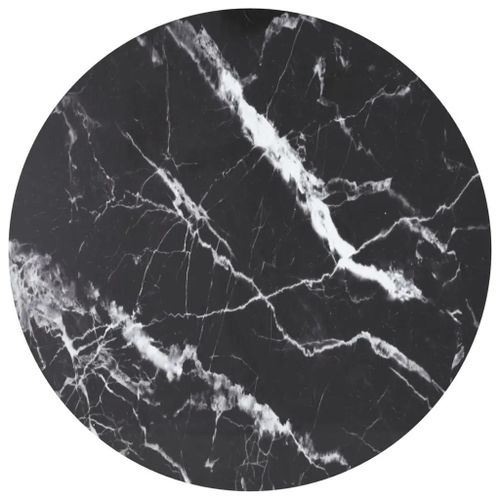 Dessus De Table Noir Ø90x1 Cm Verre Trempé Avec Design Marbre