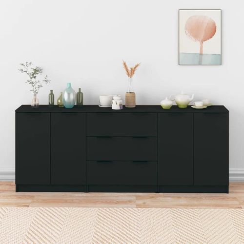 Buffets 3 Pcs Noir Bois D'ingénierie