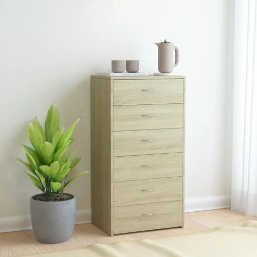 Buffet Avec 6 Tiroirs Chêne Sonoma 50x34x96cm Bois D'ingénierie