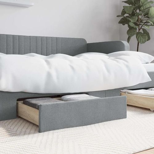 Tiroirs De Lit 2 Pcs Gris Clair Bois D'ingénierie Et Tissu