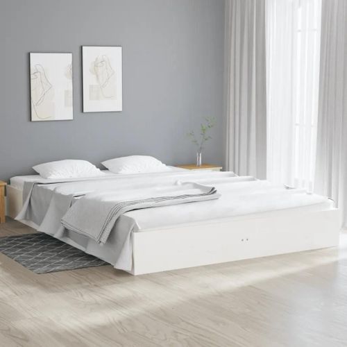 Cadre De Lit Sans Matelas Blanc Bois Massif 160x200 Cm