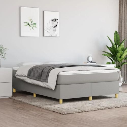Cadre De Lit Sans Matelas Gris Clair 140x200 Cm Tissu