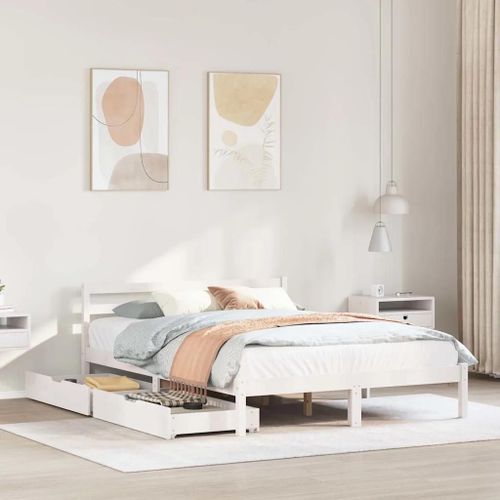 Cadre De Lit Sans Matelas Blanc 120x190 Cm Bois De Pin Massif