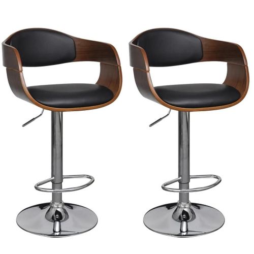 Tabourets De Bar Lot De 2 Bois Courbé Et Similicuir